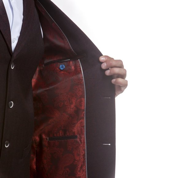 Hybrid Fit Classic Tweed Burgundy Mens Suit by Sean Alexander - Picture 7 of 7